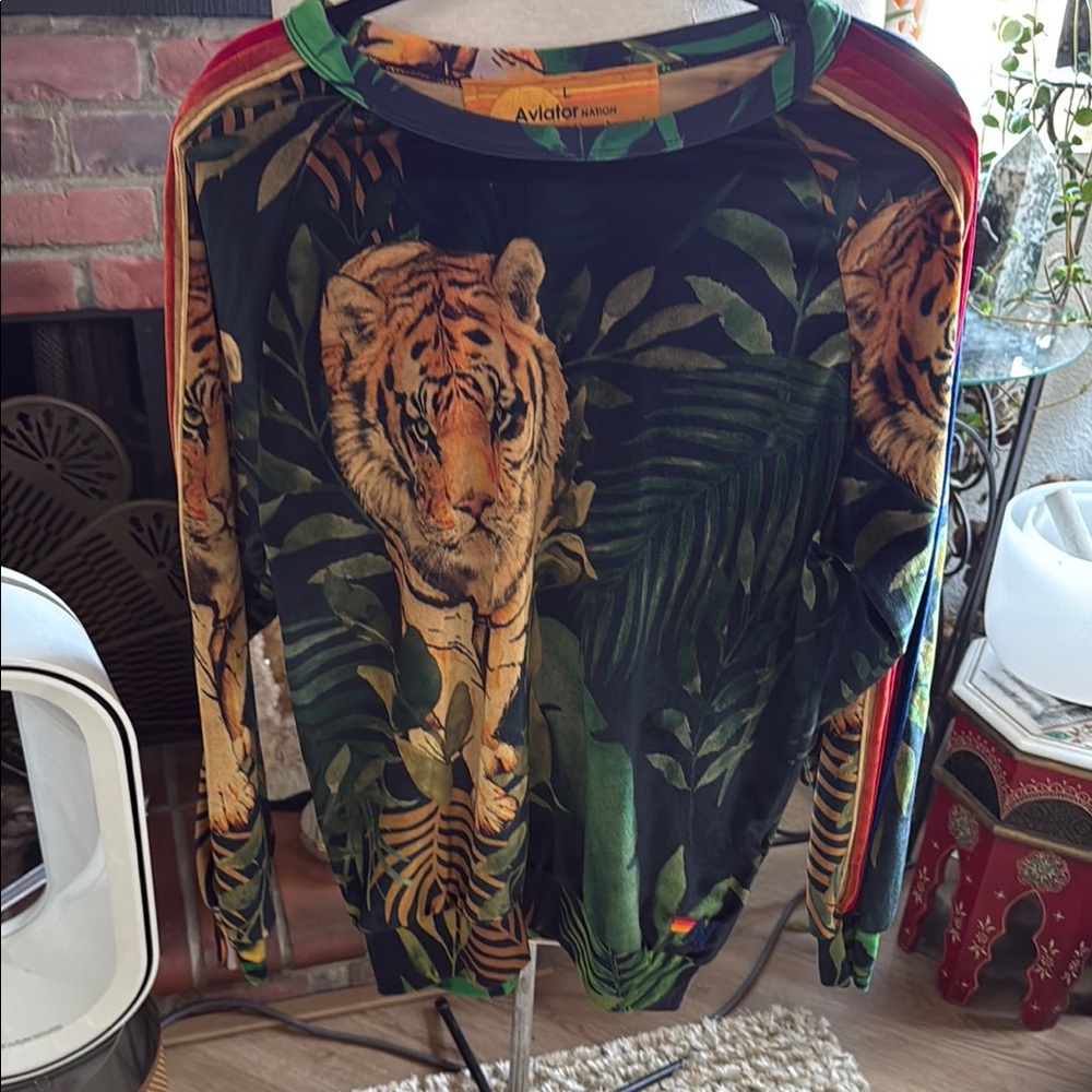 Aviator Nation Jungle Tiger Long Sleeve Shirt - Black and Green